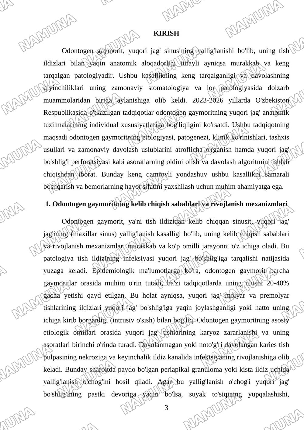 ODONTOGEN GAYMORIT: ETIOLOGIYASI, PATOGENEZI, KLINIKASI, TASHXISLASH VA DAVOLASH USULLARI. YUQORI JAG‘ BO‘SHLIG‘I PERFORATSIYASI VA DAVOLASH ALGORITMI — mustaqil ish, 3-varaq