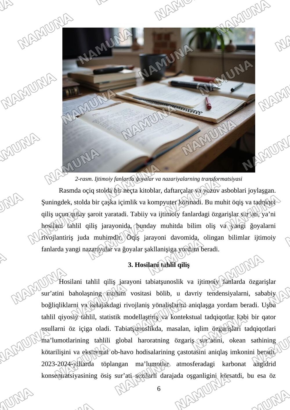 Tabiiy va ijtimoiy fanlardagi o‘zgarishlar sur’ati, ya’ni hosilani tahlil qilish — mustaqil ish, 6-varaq