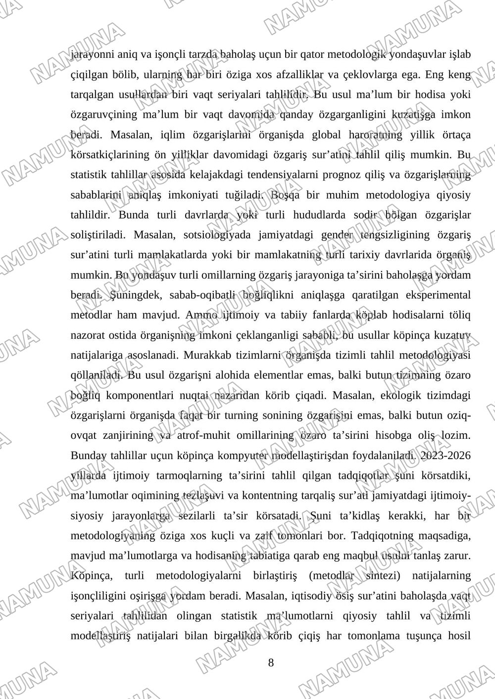 Tabiiy va ijtimoiy fanlardagi o‘zgarishlar sur’ati, ya’ni hosilani tahlil qilish — mustaqil ish, 8-varaq