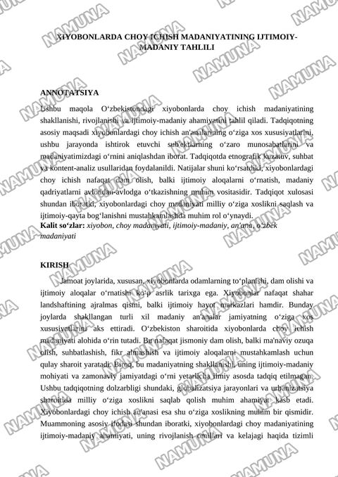 Xiyoyda chiy ichish madaniyati — maqola