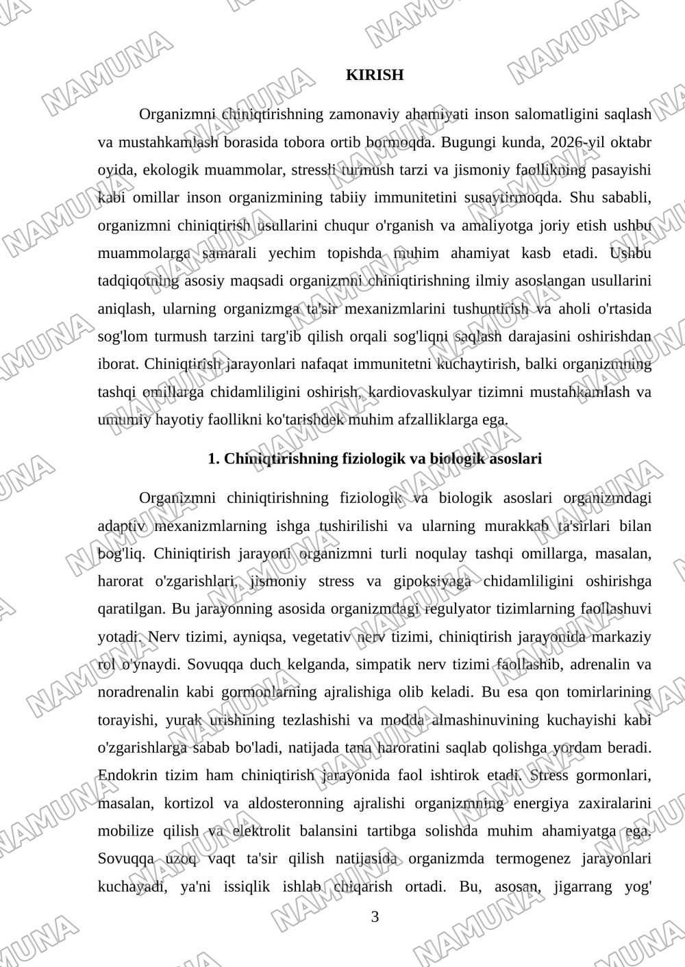 Organizmni chiniqtirish usullari — mustaqil ish, 3-varaq