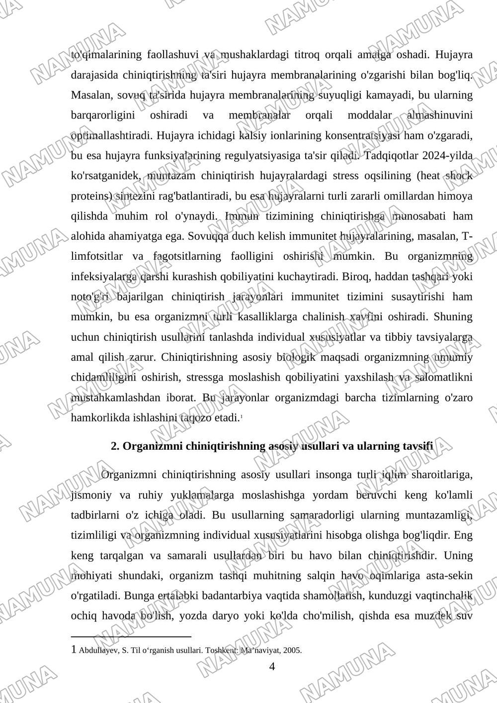Organizmni chiniqtirish usullari — mustaqil ish, 4-varaq
