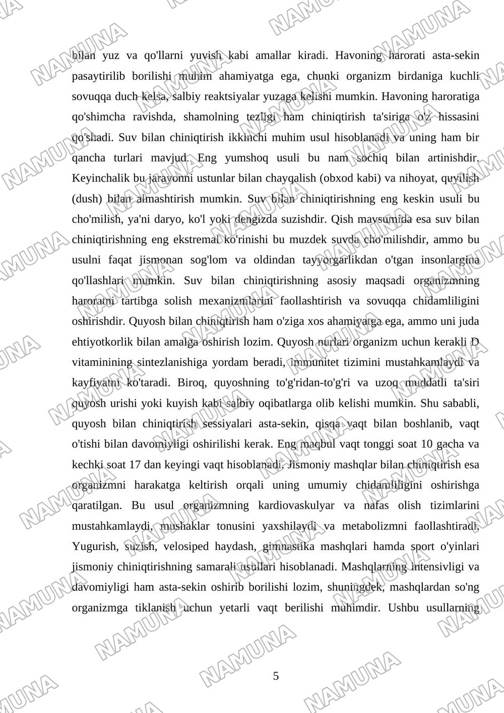 Organizmni chiniqtirish usullari — mustaqil ish, 5-varaq