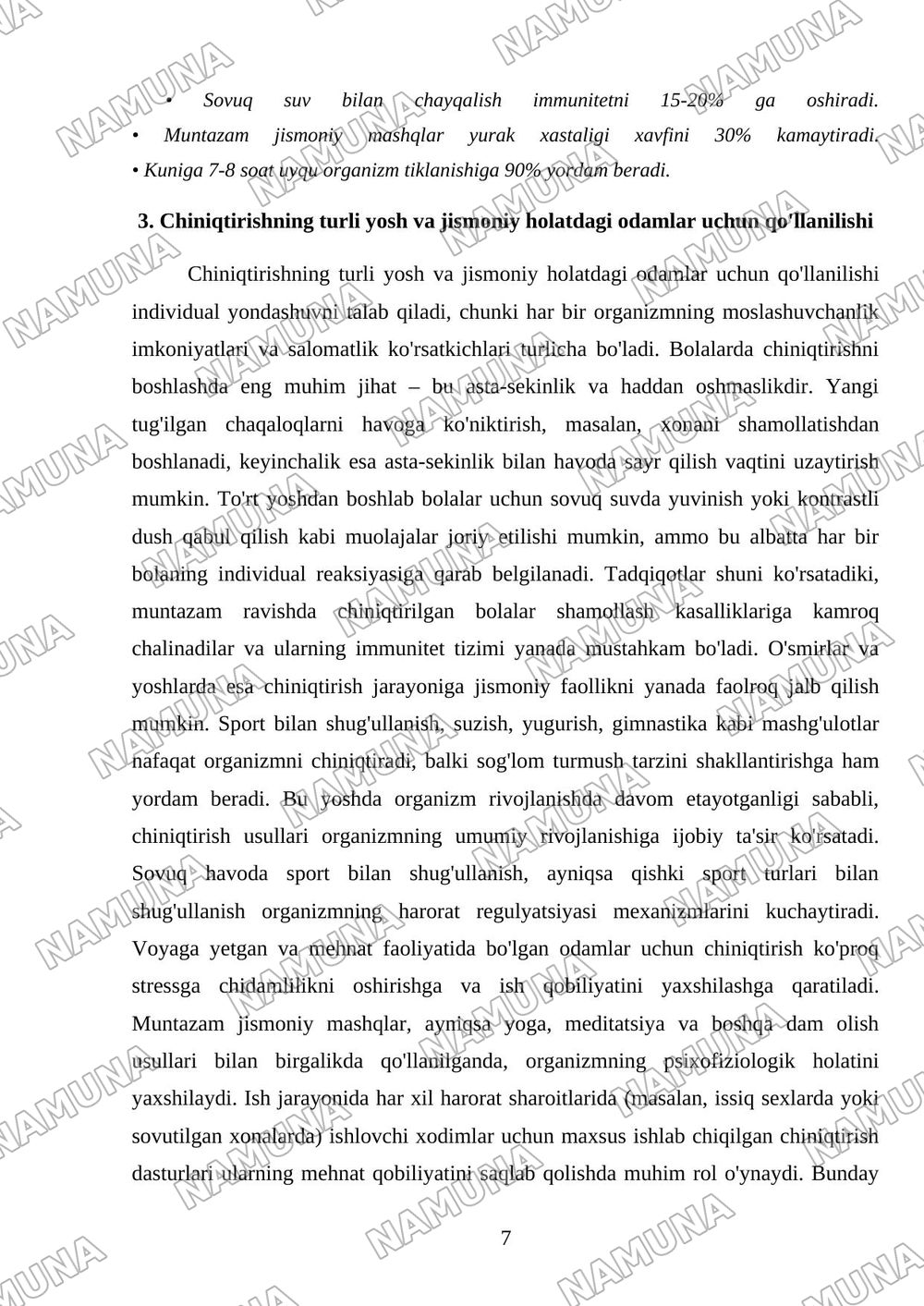 Organizmni chiniqtirish usullari — mustaqil ish, 7-varaq
