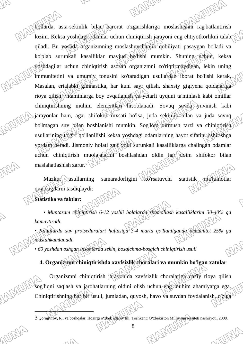 Organizmni chiniqtirish usullari — mustaqil ish, 8-varaq