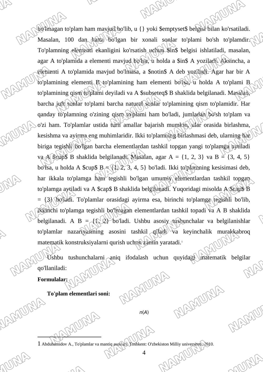 To’plamlar va ular ustida amallar,Eyler-Venn diagarammlari — mustaqil ish, 4-varaq
