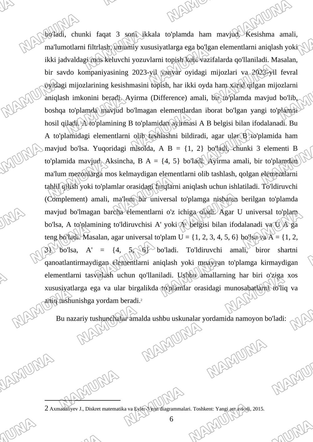 To’plamlar va ular ustida amallar,Eyler-Venn diagarammlari — mustaqil ish, 6-varaq