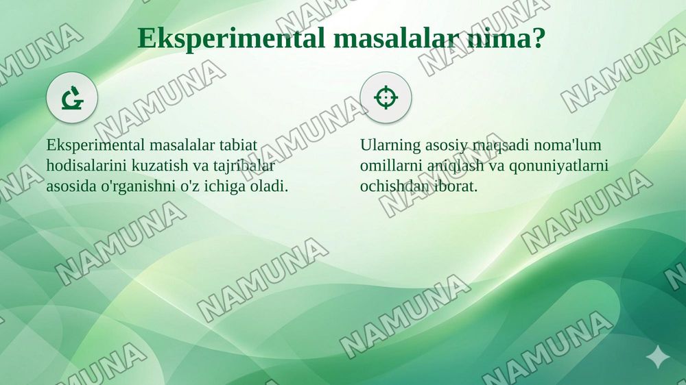 Mavzu: Eksperimental masalalar va ularni yechish metodikasi
Grafik masalalar va ularni yechish metodikasi — taqdimot, 4-slayd