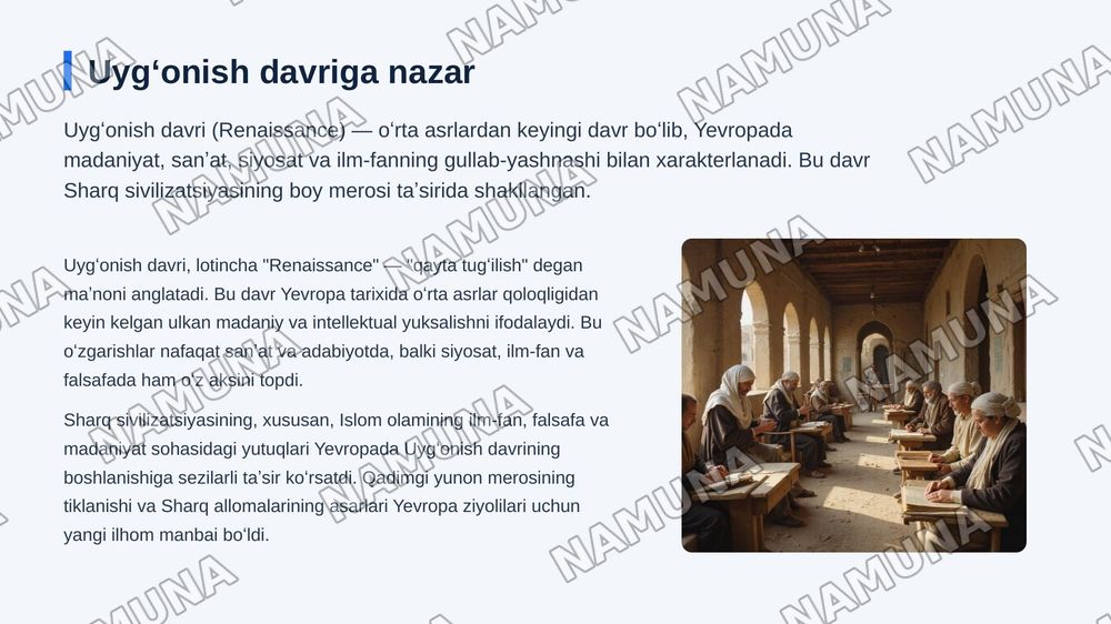 Sharq va Yevropa uygʻonishi — zamonaviy taqdimot, 3-slayd