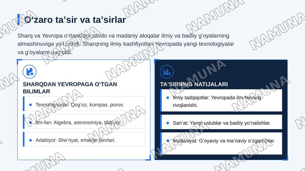 Sharq va Yevropa uygʻonishi — zamonaviy taqdimot, 8-slayd