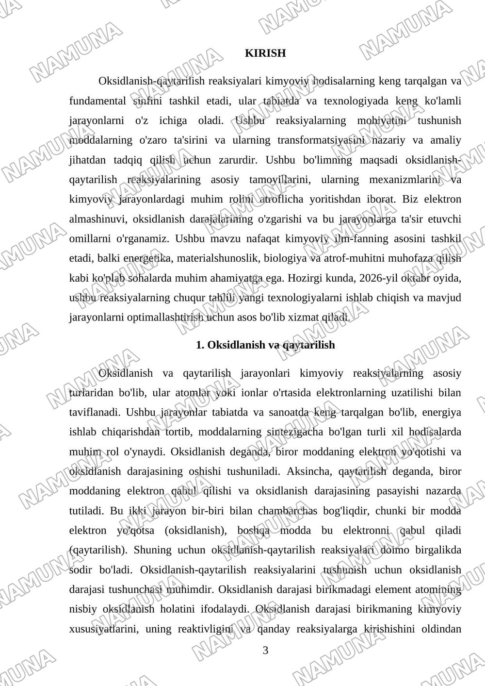 Oksidlanish-qaytarilish reaksiyalari — mustaqil ish, 3-varaq