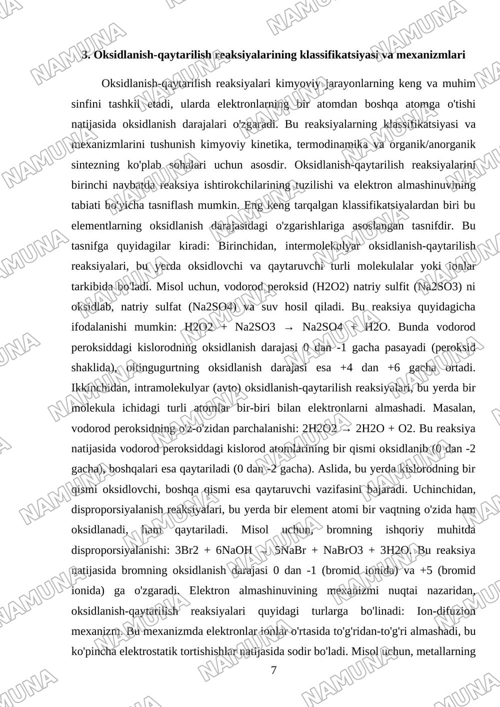 Oksidlanish-qaytarilish reaksiyalari — mustaqil ish, 7-varaq