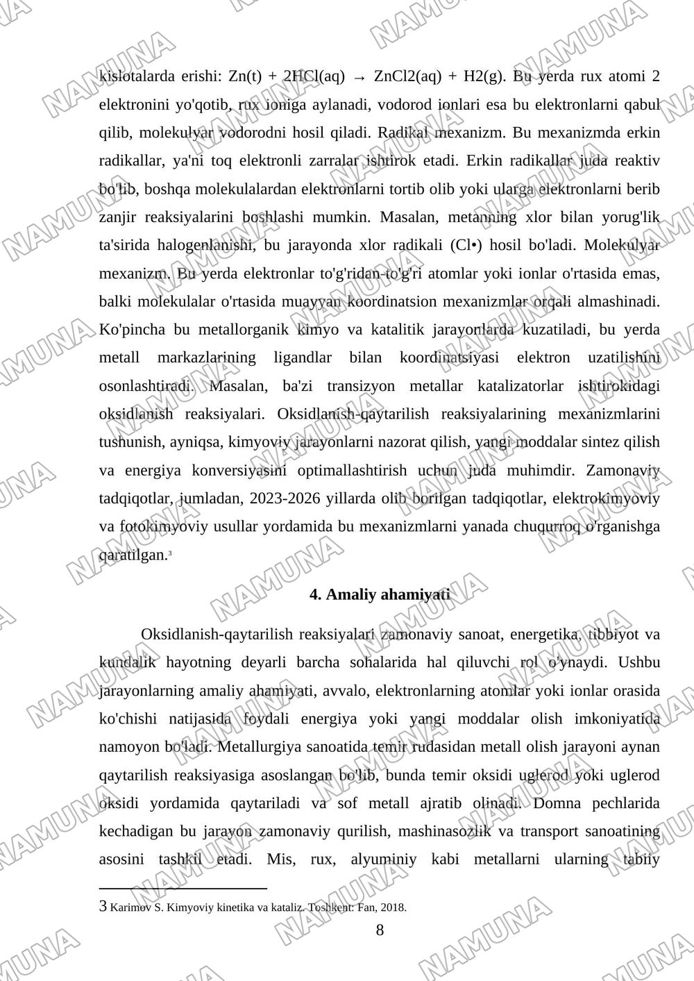 Oksidlanish-qaytarilish reaksiyalari — mustaqil ish, 8-varaq