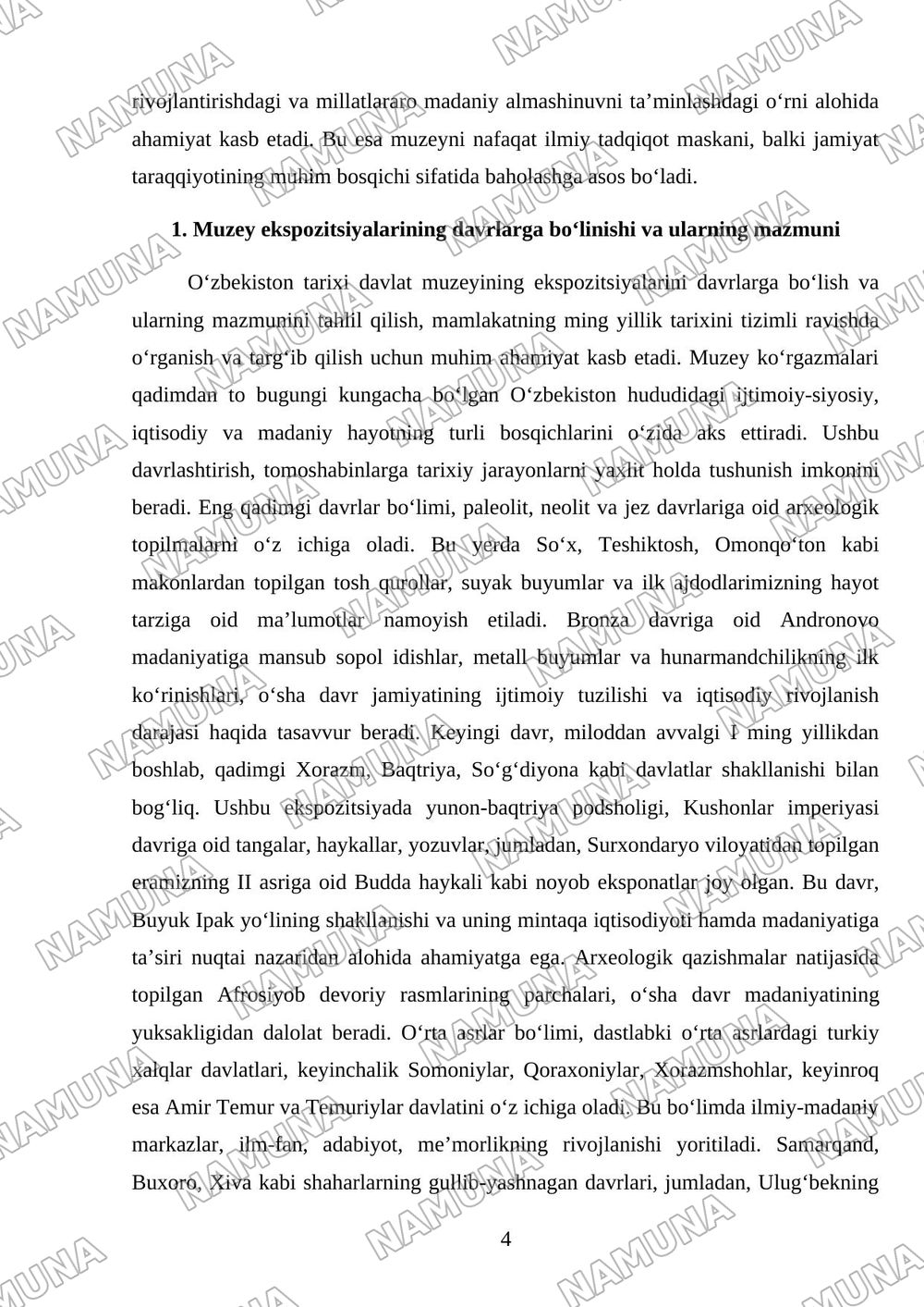 Oʻzbekiston tarixi davlat muzeyi — mustaqil ish, 4-varaq