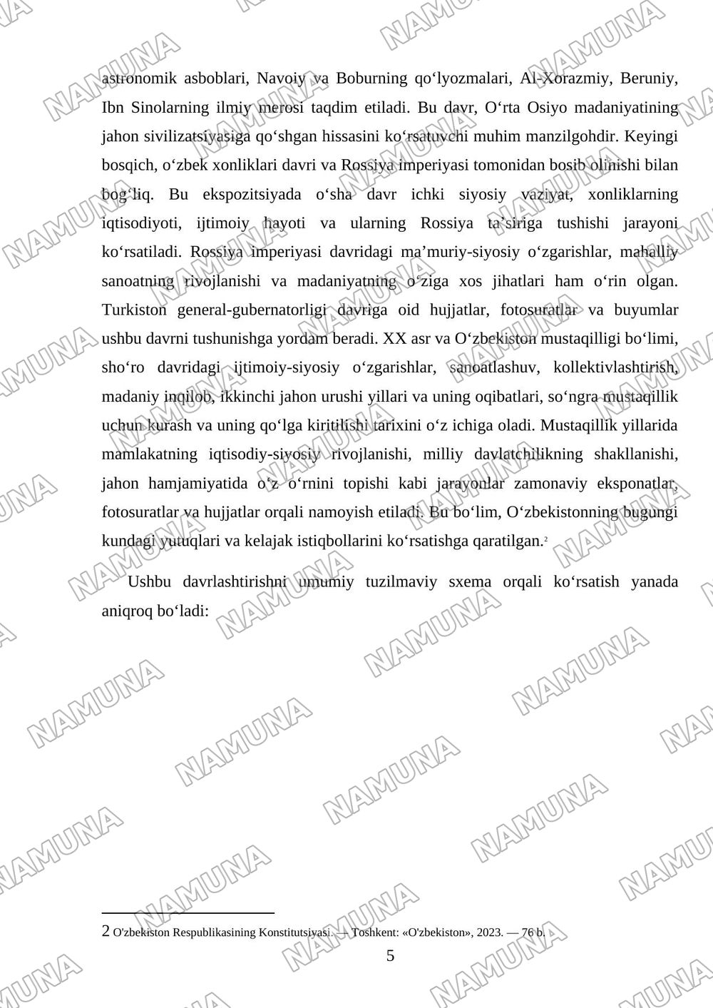 Oʻzbekiston tarixi davlat muzeyi — mustaqil ish, 5-varaq