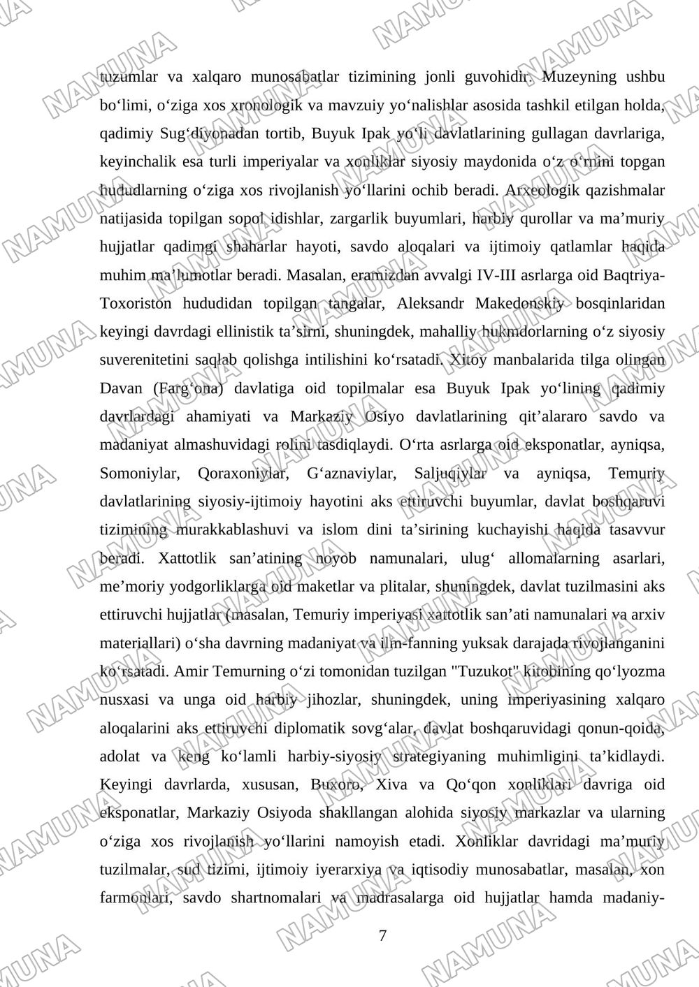 Oʻzbekiston tarixi davlat muzeyi — mustaqil ish, 7-varaq