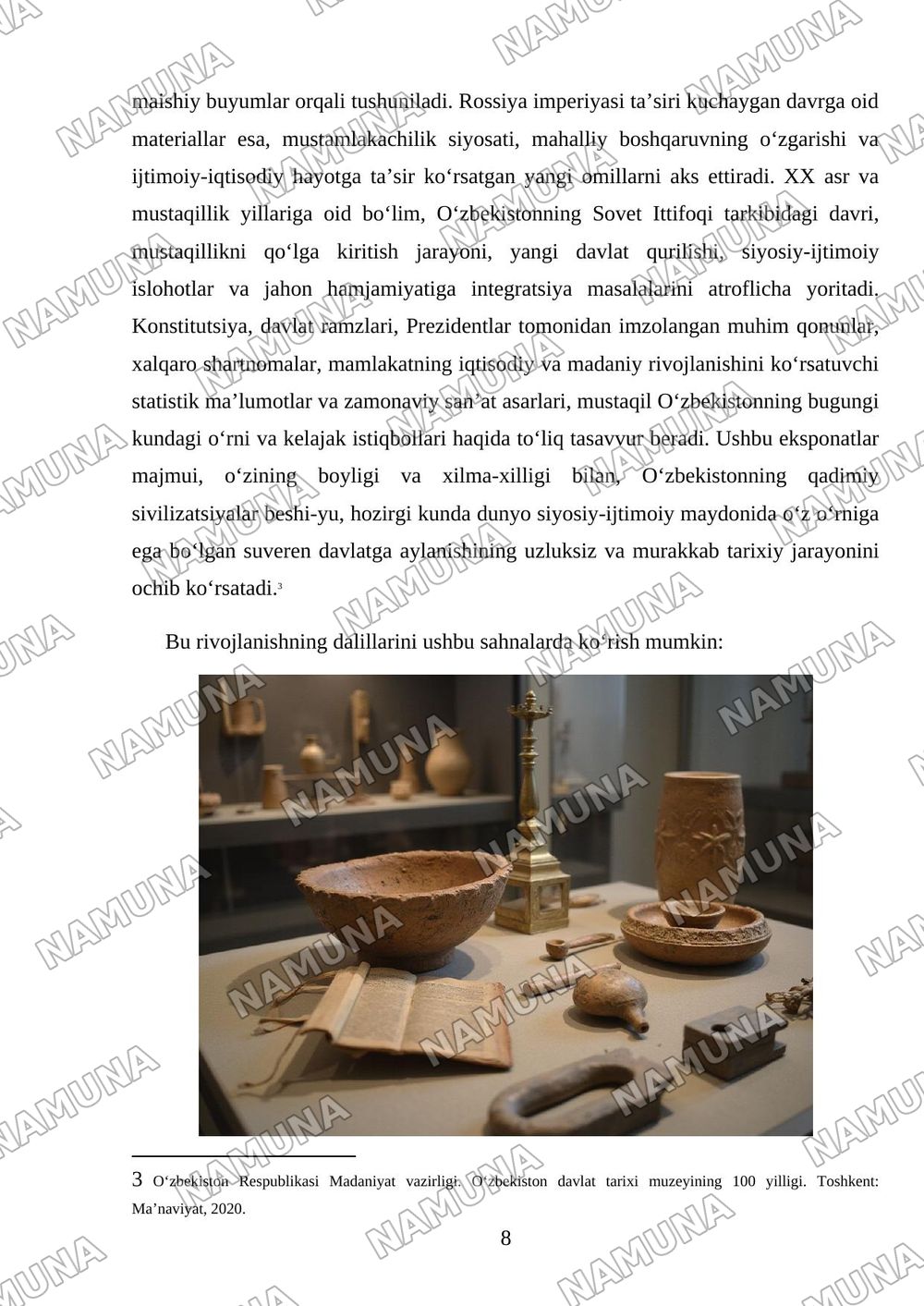 Oʻzbekiston tarixi davlat muzeyi — mustaqil ish, 8-varaq