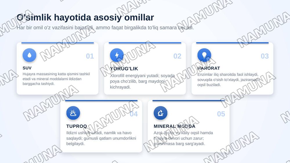 Õsimliklar uchun hayot omillari va uning ahamiyati — zamonaviy taqdimot, 5-slayd