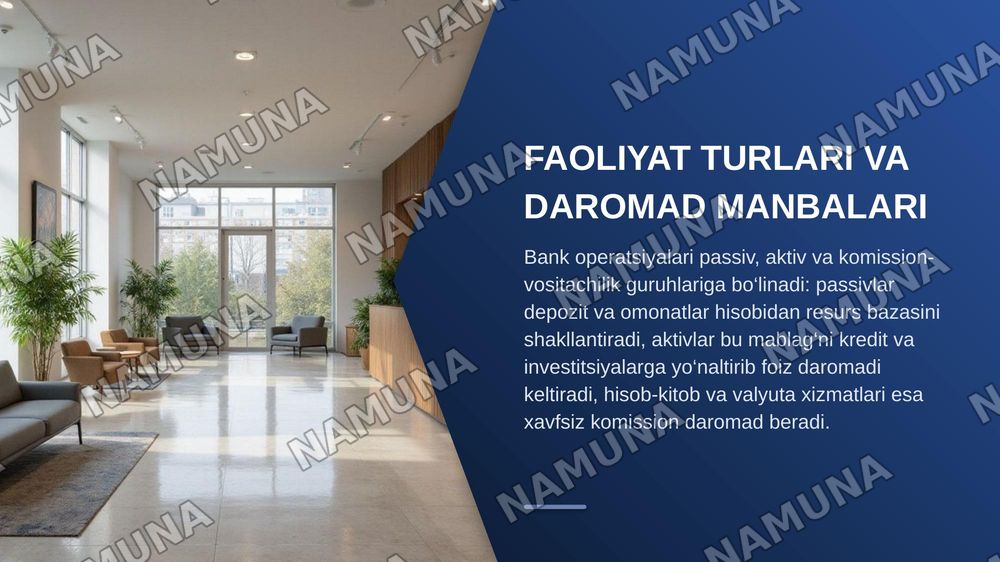Tijorat banklari faoliyatini tashkil etish — zamonaviy taqdimot, 5-slayd