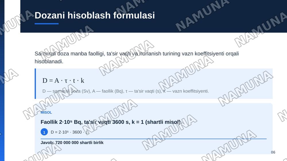 Joylarning radiatsion ifloslanishi, radiatsion vaziyatni
baholash va aholini radiatsiyadan himoya qilish — zamonaviy taqdimot, 7-slayd