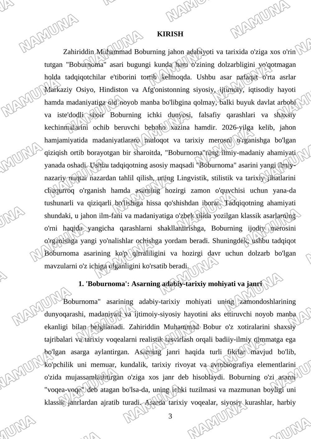 Zahiriddin Muhammad Boburning 'Boburnoma' asari haqida kichik ilmiy tadqiqot — mustaqil ish, 3-varaq