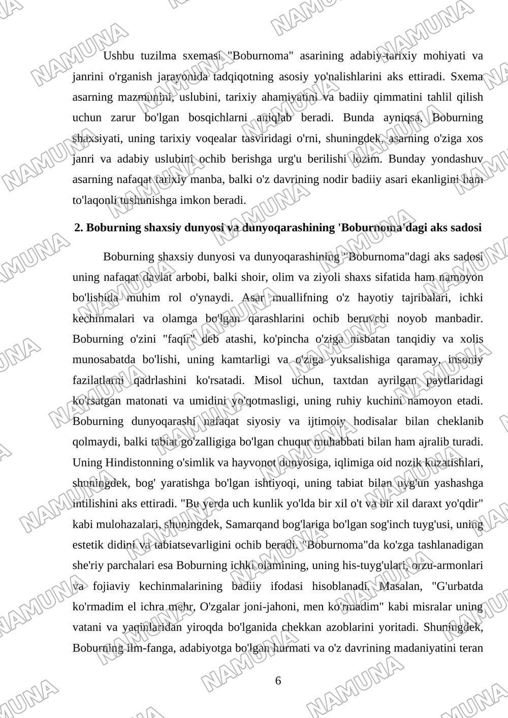 Zahiriddin Muhammad Boburning 'Boburnoma' asari haqida kichik ilmiy tadqiqot — mustaqil ish, 6-varaq