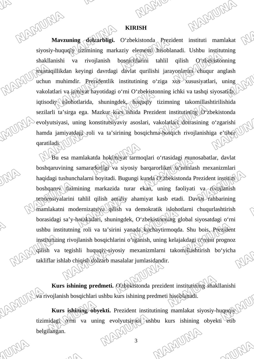 Prezident institutining O'zbekistonda rivojlanish bosqichlari — kurs ishi, 3-varaq