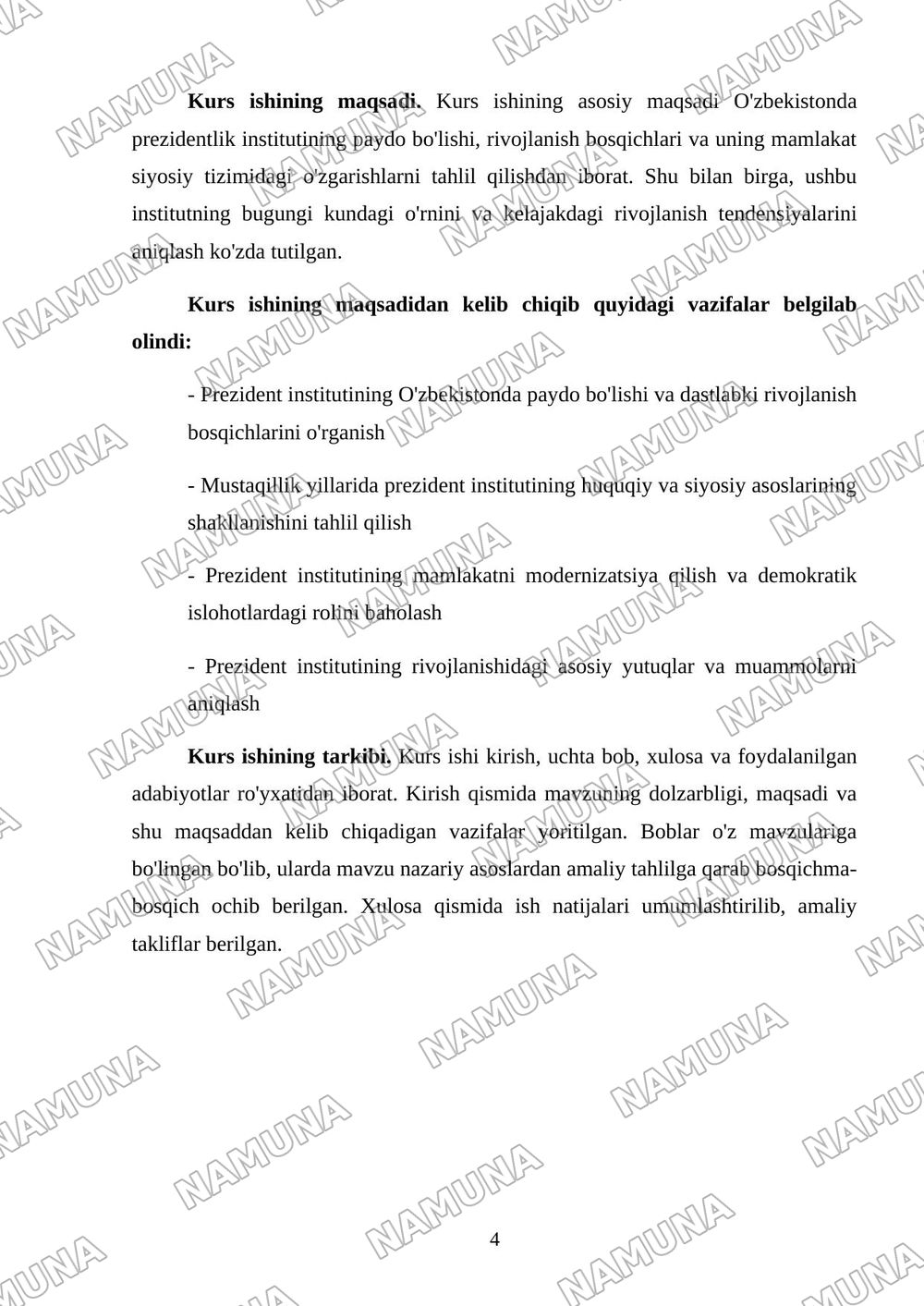 Prezident institutining O'zbekistonda rivojlanish bosqichlari — kurs ishi, 4-varaq