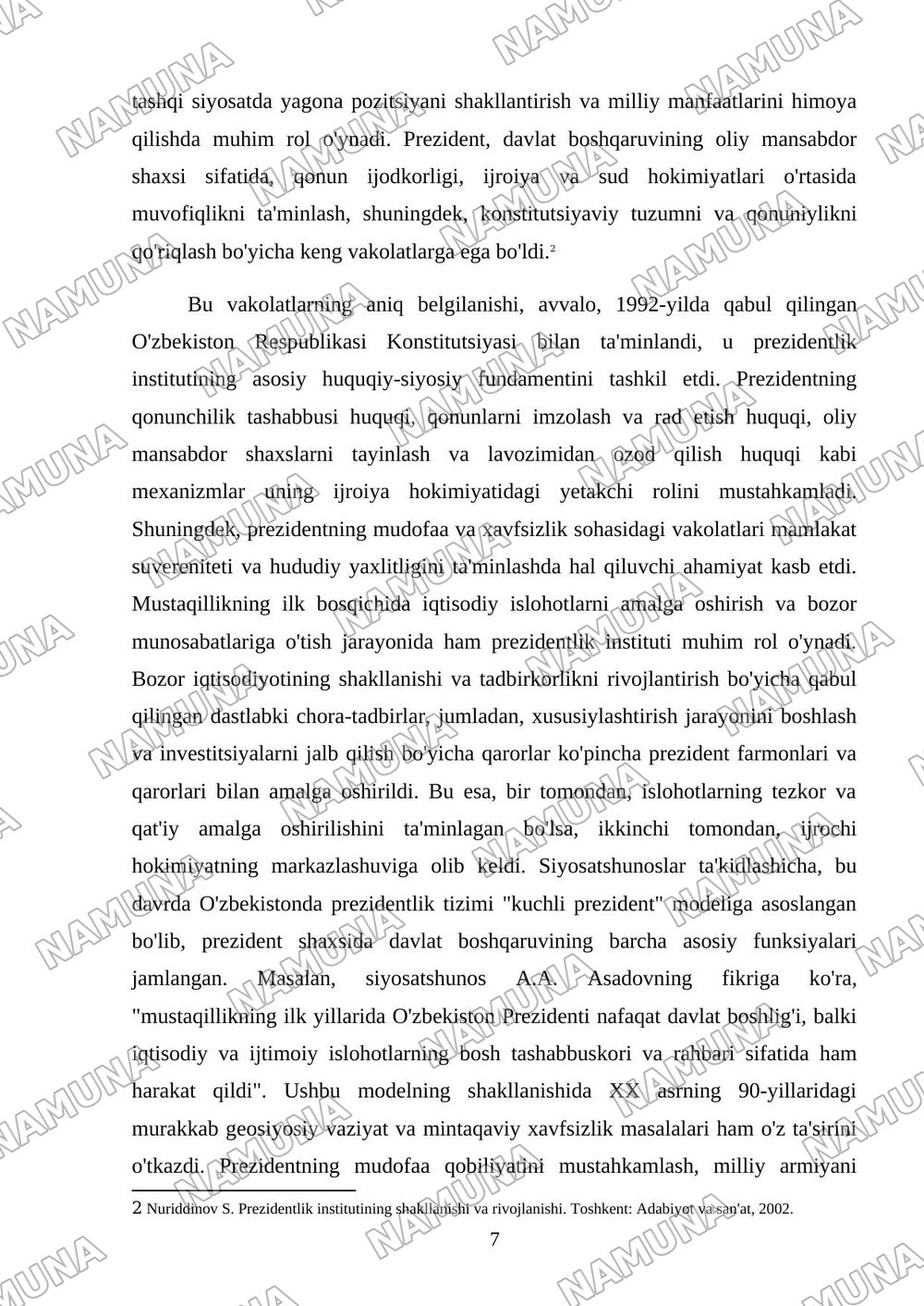 Prezident institutining O'zbekistonda rivojlanish bosqichlari — kurs ishi, 7-varaq