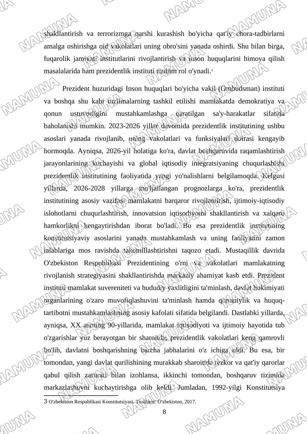 Prezident institutining O'zbekistonda rivojlanish bosqichlari — kurs ishi, 8-varaq