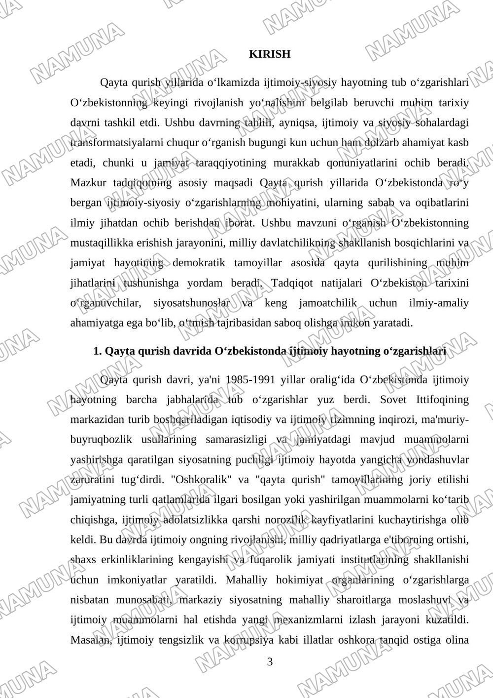 Qayta qurish yillarida o‘lkamizda ijtimoiy siyosiy hayot. — mustaqil ish, 3-varaq