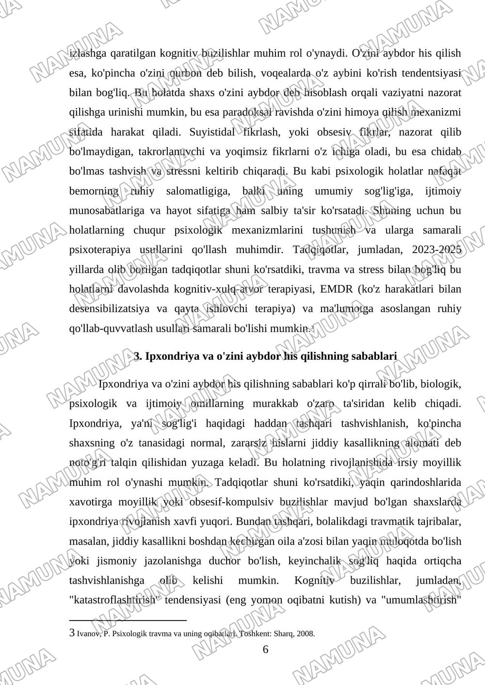 Bemorlarning ruhiy holati “Depressiya”, “shok” Qo’rquv cho’chish ipxondriya,o’zini aybdor his qilish suyistidal fikrlash h.k — mustaqil ish, 6-varaq