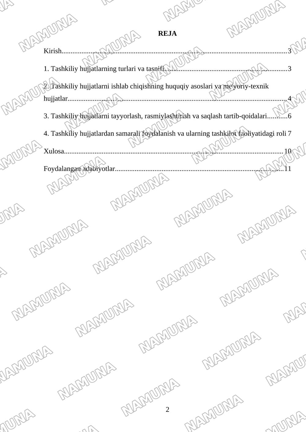 Tashkiliy hujjatlar — mustaqil ish, 2-varaq