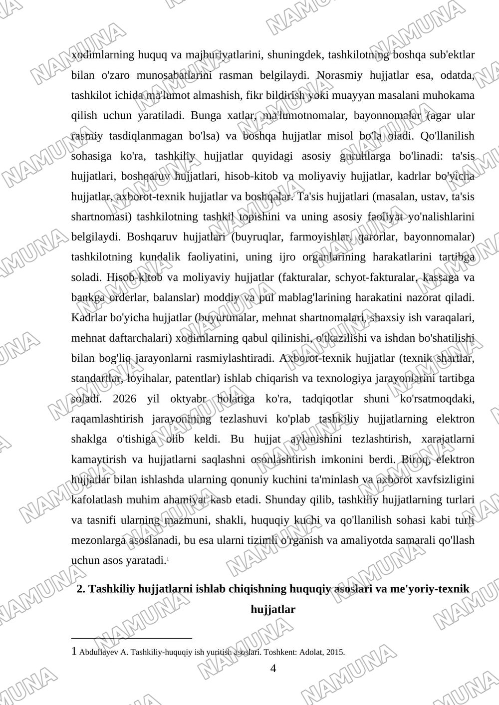 Tashkiliy hujjatlar — mustaqil ish, 4-varaq