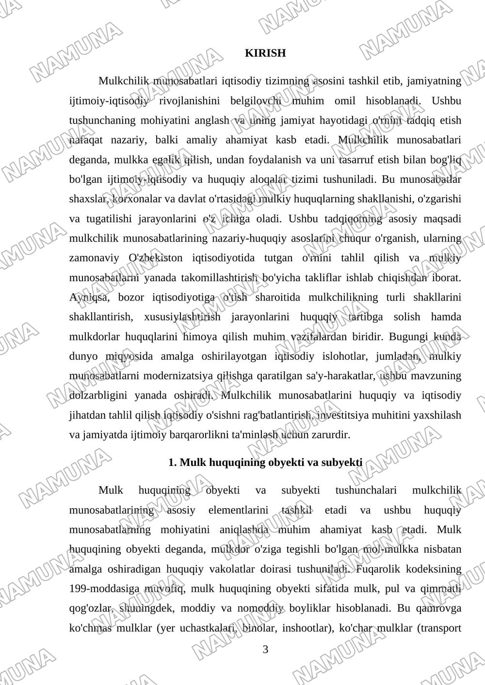 Mulkchilik munosabatlari — mustaqil ish, 3-varaq