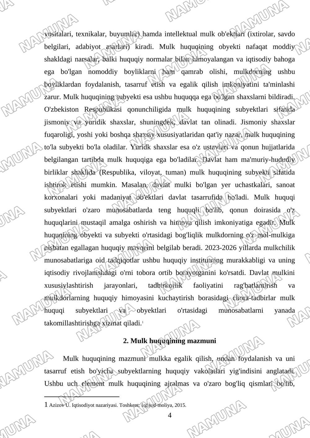 Mulkchilik munosabatlari — mustaqil ish, 4-varaq