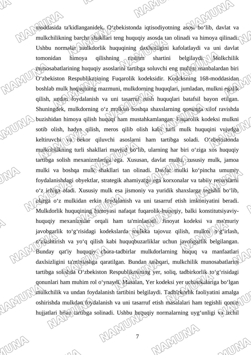 Mulkchilik munosabatlari — mustaqil ish, 7-varaq