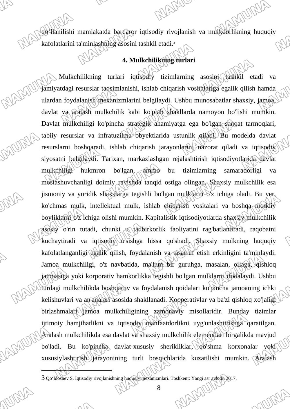 Mulkchilik munosabatlari — mustaqil ish, 8-varaq