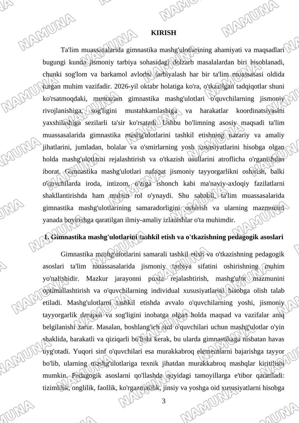 Ta'lim muassalarida gimnastikani o'tkazish usullari — mustaqil ish, 3-varaq