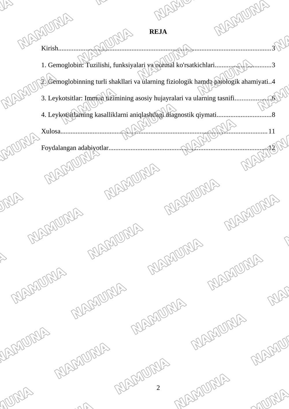 Gemoglabin va uning turlari. Leykotsıtlar tıbbıyotdagı axamıyatı — mustaqil ish, 2-varaq