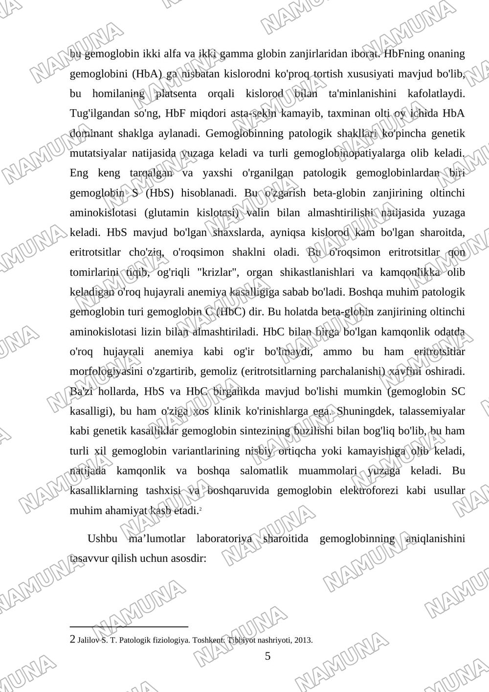 Gemoglabin va uning turlari. Leykotsıtlar tıbbıyotdagı axamıyatı — mustaqil ish, 5-varaq