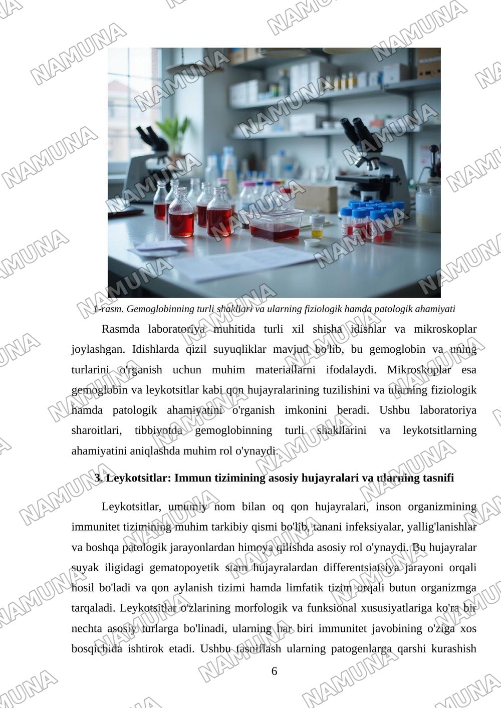 Gemoglabin va uning turlari. Leykotsıtlar tıbbıyotdagı axamıyatı — mustaqil ish, 6-varaq