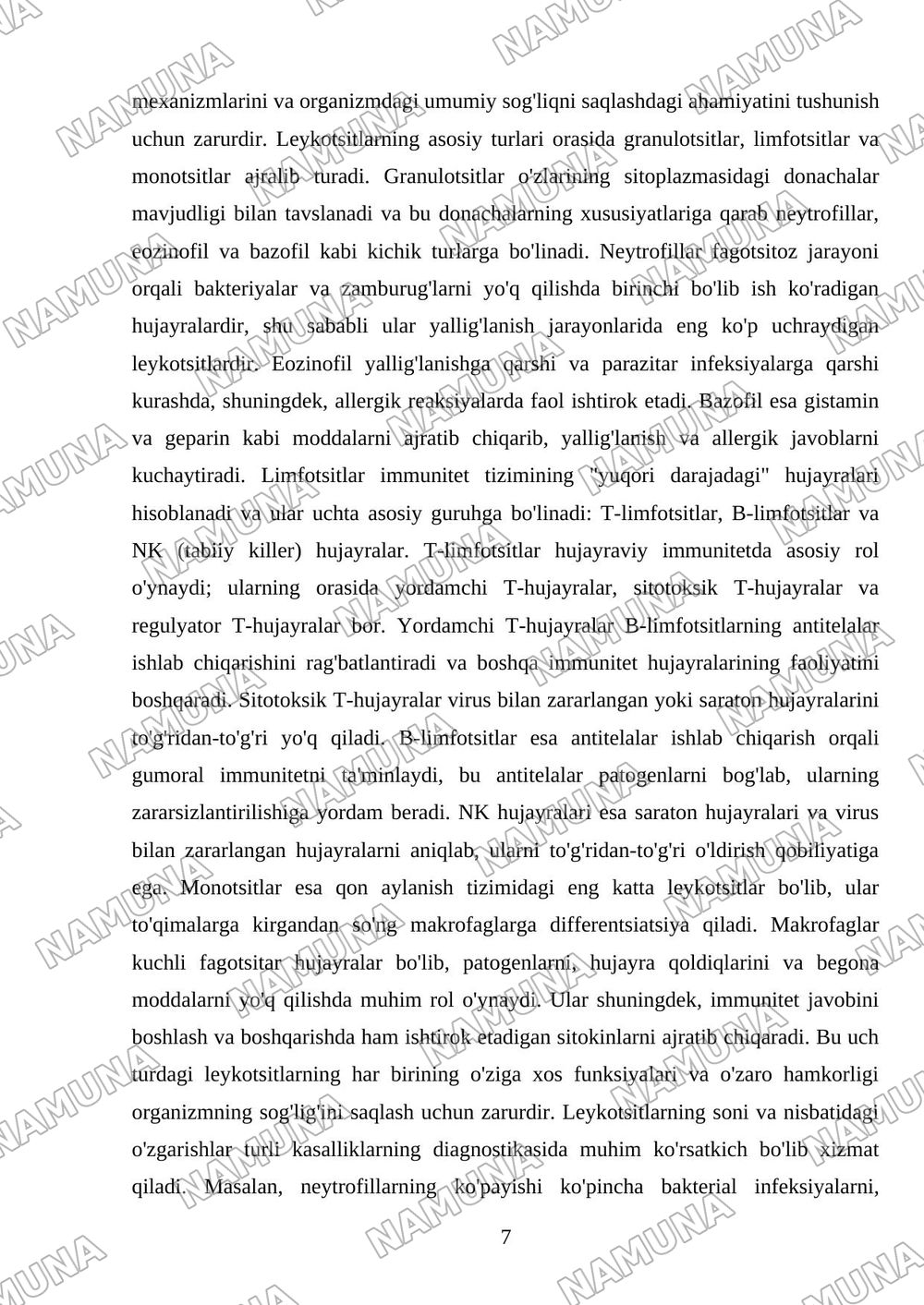 Gemoglabin va uning turlari. Leykotsıtlar tıbbıyotdagı axamıyatı — mustaqil ish, 7-varaq