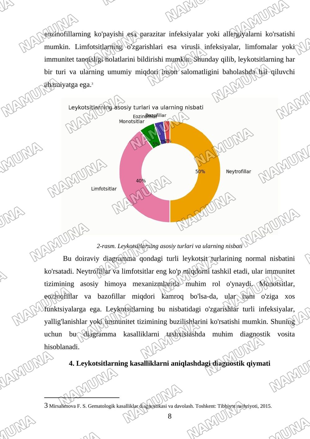 Gemoglabin va uning turlari. Leykotsıtlar tıbbıyotdagı axamıyatı — mustaqil ish, 8-varaq