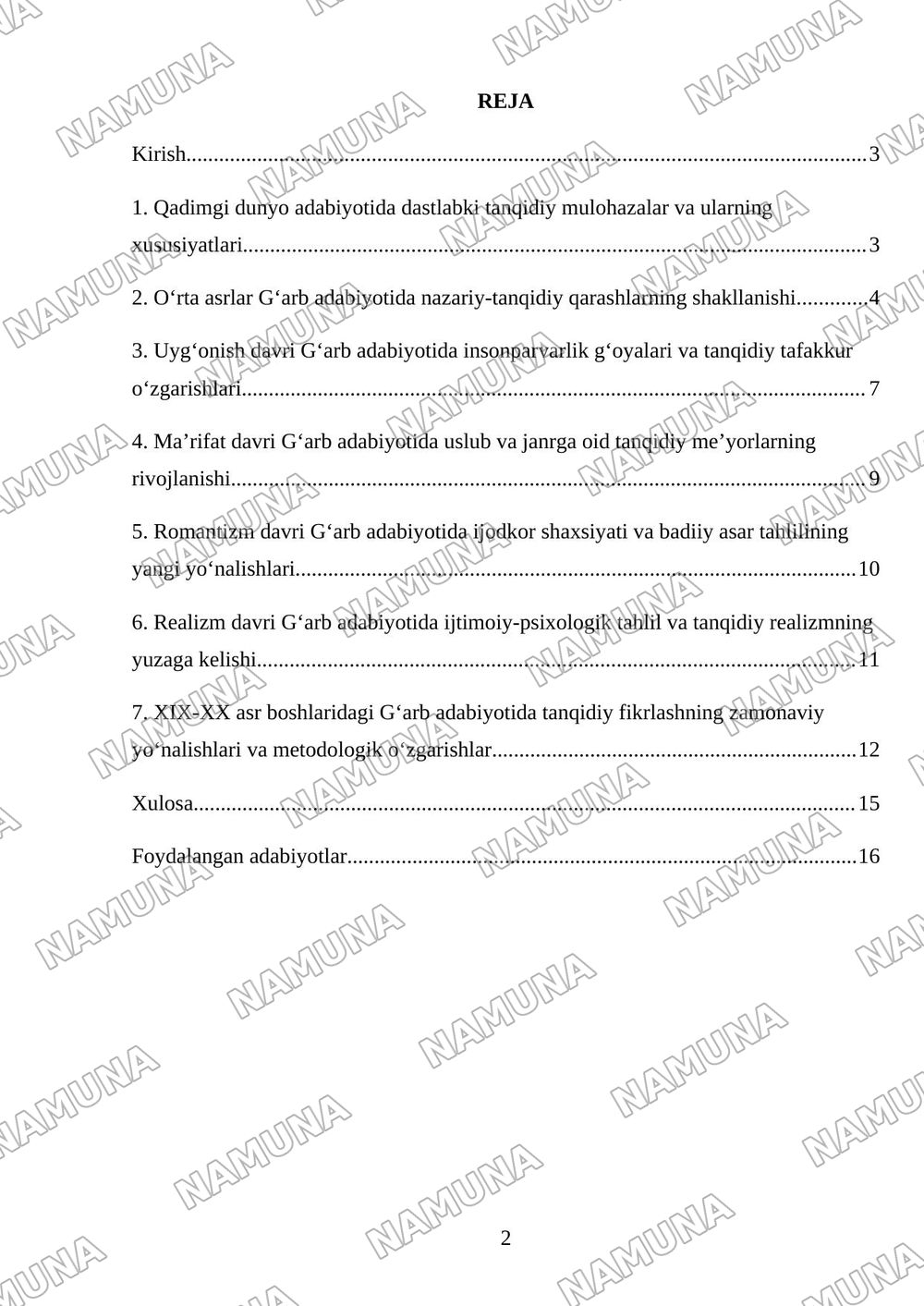 Gʻarb mumtoz adabiyotida adabiy-tanqidiy fikrlash taraqqiyoti — mustaqil ish, 2-varaq