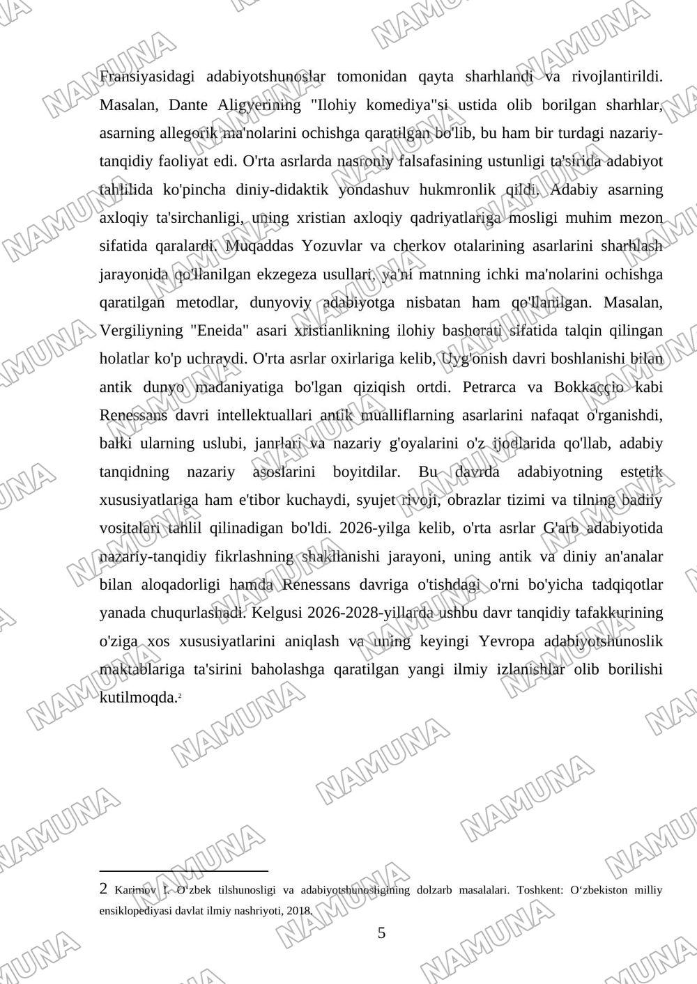 Gʻarb mumtoz adabiyotida adabiy-tanqidiy fikrlash taraqqiyoti — mustaqil ish, 5-varaq