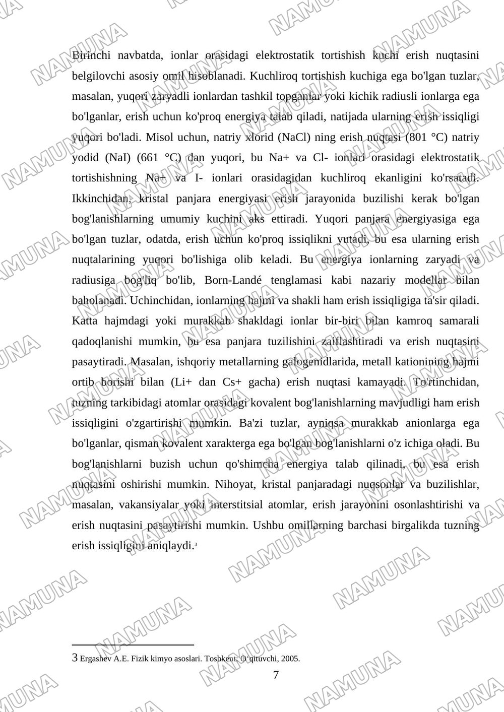 Tuzlarning erish issiqligini aniqlash — mustaqil ish, 7-varaq