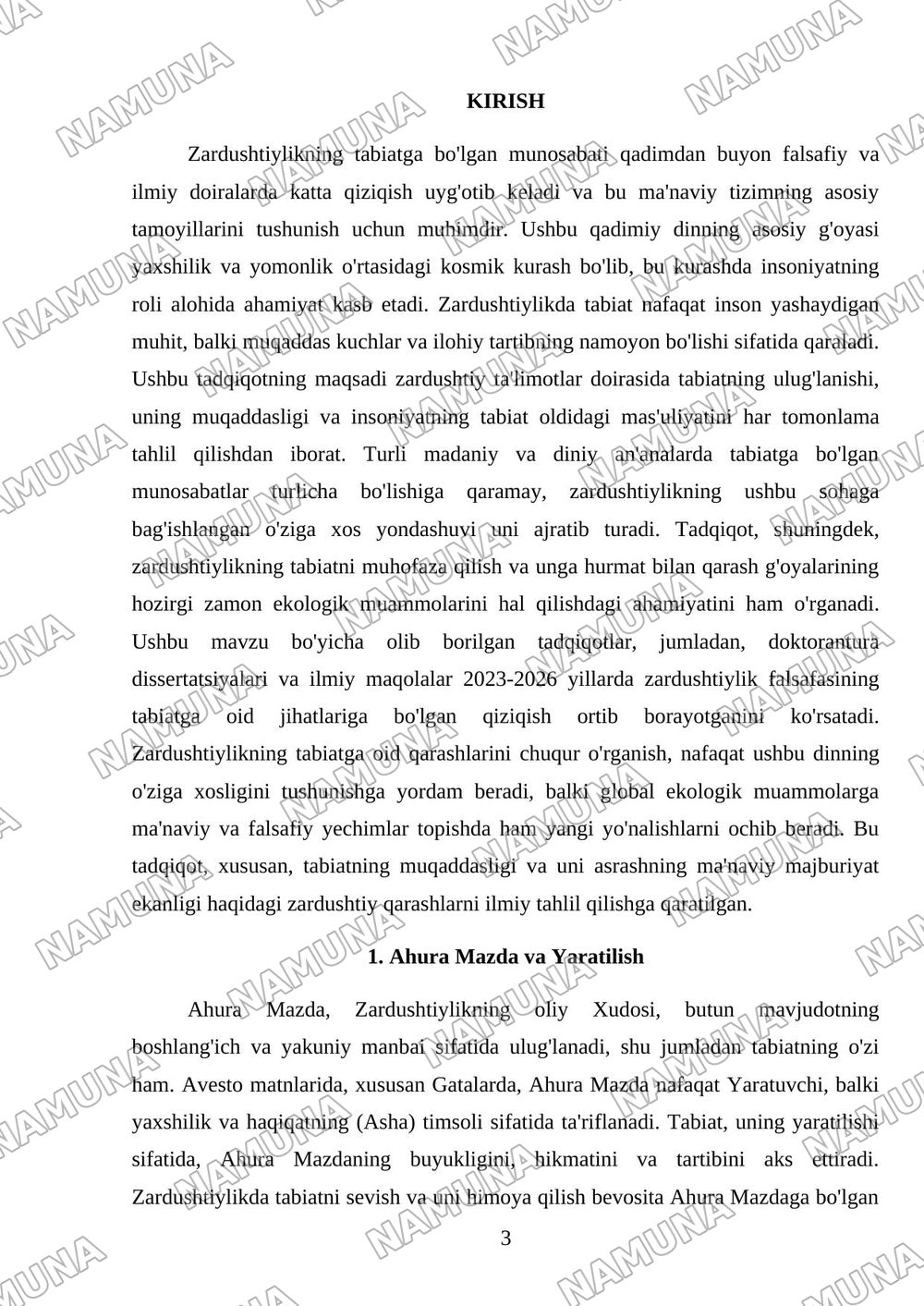 Zardushtiylikda tabiatning ulug'lanishi. — mustaqil ish, 3-varaq