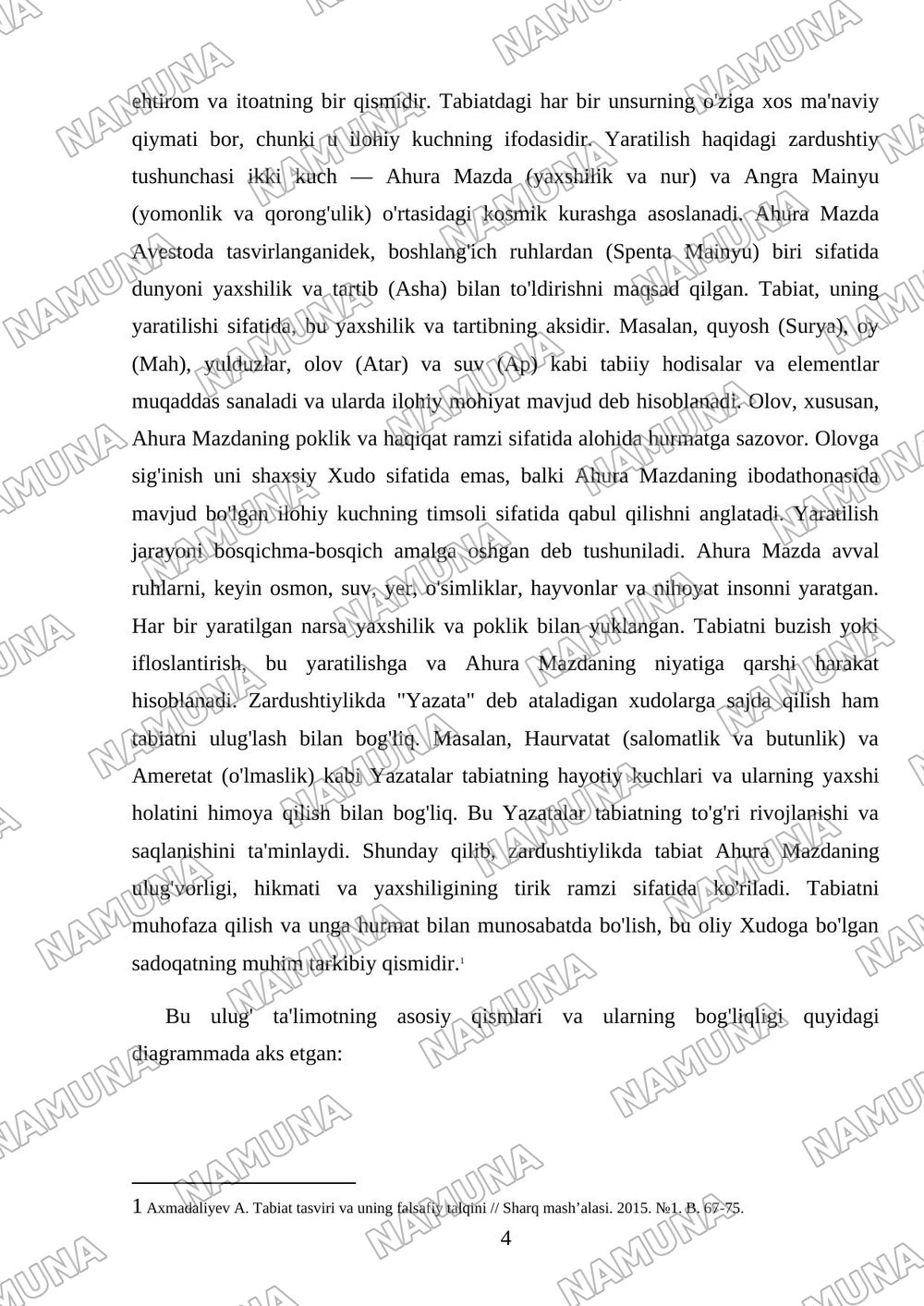 Zardushtiylikda tabiatning ulug'lanishi. — mustaqil ish, 4-varaq