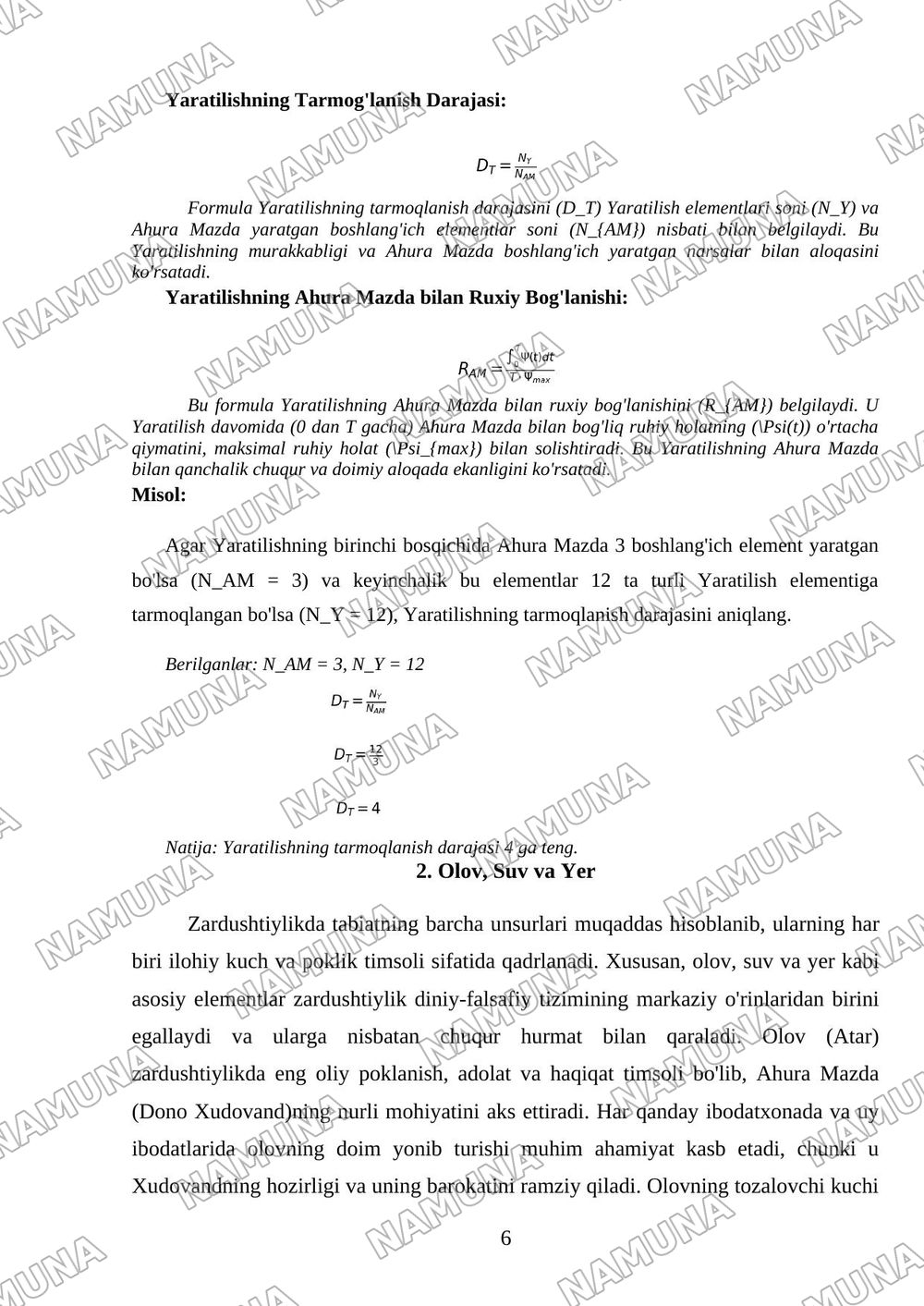 Zardushtiylikda tabiatning ulug'lanishi. — mustaqil ish, 6-varaq
